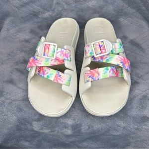 Chaco Chillos Slides-Sandals-Tan-Tye Dye-Girls size 4